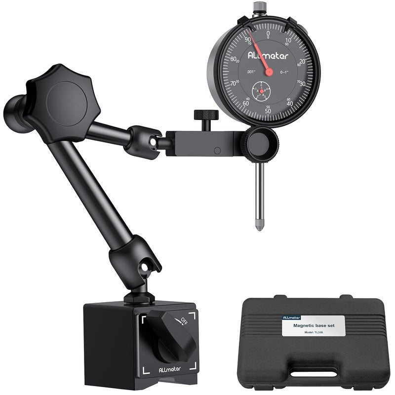 ALLmeter Store Dial Indicator Magnetic Base Set (176lbs/80kg Tensile Force) 0-1 Inch Precision Gauge for Machining,Lathe Alignment & Metalworking Dial Indicator Gage Gauge for 3D Printer Lathe Workshop - Image 1